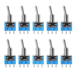 KKLM ミニマイクロトグルスイッチ MTS-102ON/ON SPDT トグルスイッチ SPDT ミニ 3ピン2ポジション ノブ型 青色 6A 125V AC 10個セット