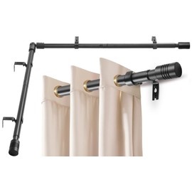 Creatyi 1 Inch Black Corner Curtain Rods, Heavy Duty 32-72 Inch, Supports 22 Pounds, Wall Mounted, Iron