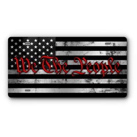 Cover My Plate Patriotic Vanity Aluminum License Plate for Front of Trucks and Cars - Made in The USA - Universal Fit (We The People Brushed Stainless & Red)