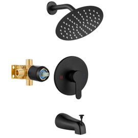 Airuida Shower Faucet Set with 8 Inch Rainfall Round Showerhead and Tub Spout Bathtub Faucet Kit Shower Tub Faucet Set Complete Tub Shower Trim Kit with Solid Brass Rough-in Valve Matte Black