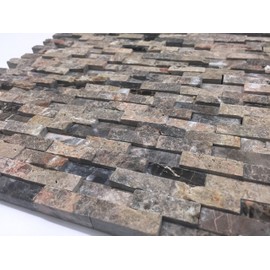 Emperador Splitface Mounted Marble Mesh Glazed and Textured Mosaic in Brown