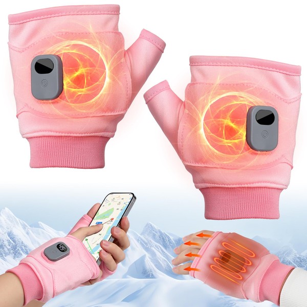 Portable Heating Gloves with Digital Display, Electric Heated Fingerless Gloves,
