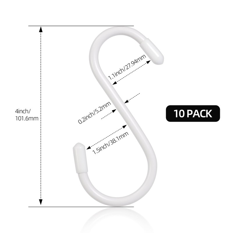 Tingheng Vinyl Coated S Hooks for Hanging 4 Inch White