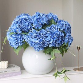 grtefhu 4pcs 21" Navy Blue Faux Hydrangeas Artificial Flowers, Real Touch Silk Hydrangea Flowers with Stems for Ocean Theme Bridal Wedding Party Home Office Decor