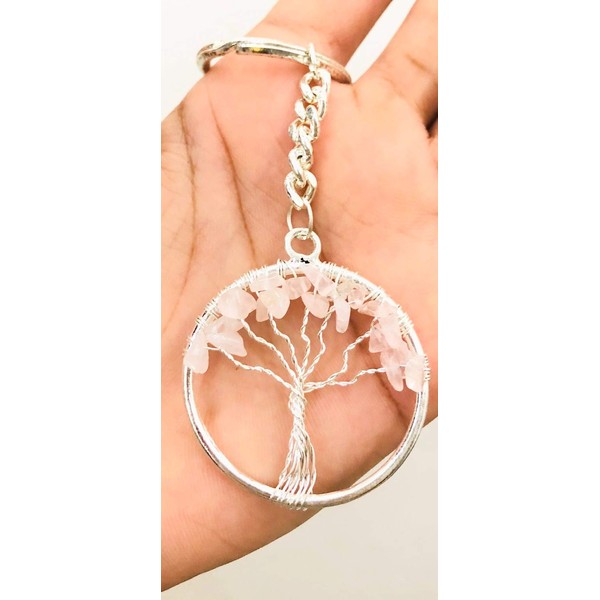 CRYSTALMIRACLE Rose Quartz Tree Of life Gemstone Key Chain Crystal Energy Fashion Accessory Men Women Gift Handcrafted