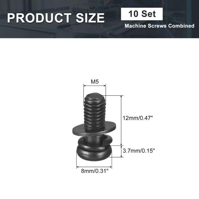 uxcell M5 x 12mm Carbon Steel Phillips Pan Head Machine