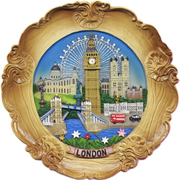 Wood Style Decorative Plate Detailing London Skyline: Big Ben, Tower