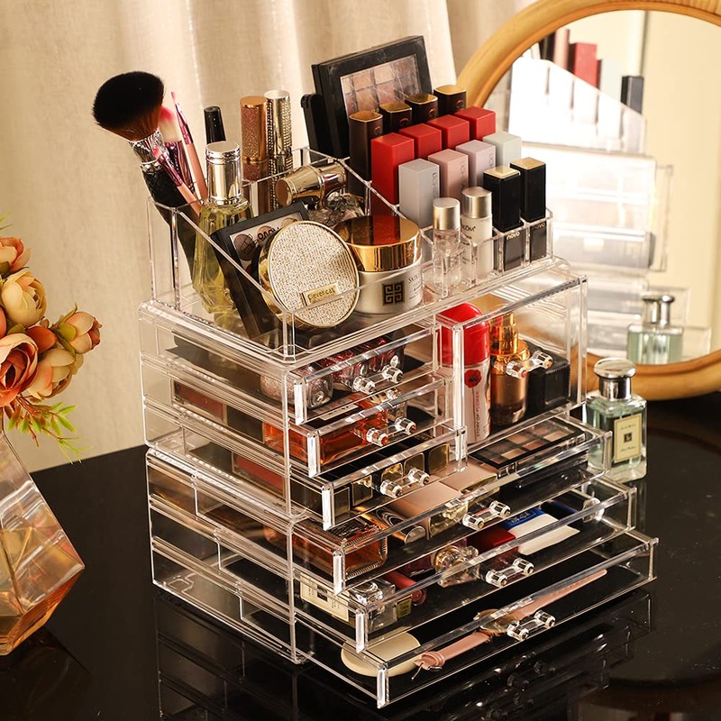 Cq acrylic 3 Pack Clear Make Up Organizers for Vanity,Stackable