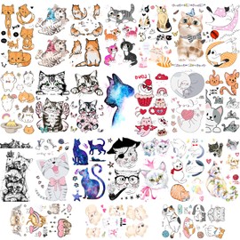 Cat Temporary Tattoos For Kids, Konsait Cute Cat Fake Tattoos Birthday Party Favors Waterproof Tattoos For Boys Girls Cat Party Favors Birthday Party Decoration Supplies Gift Bag Fillers, 24 Sheets