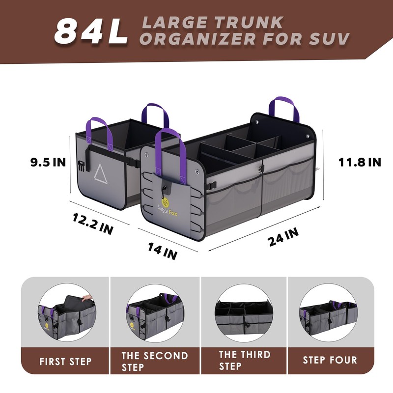 SugarFox Car Trunk Organizer SUV, 84L SUV Trunk Organizer –
