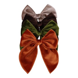 Pack of 4 Large Velvet Fable Bow Hair Clips for Kids Toddler Girl Mom Velvet Hair Bow Alligator Clips Baby Girls Women Hair Accessories (Rust/Brown)
