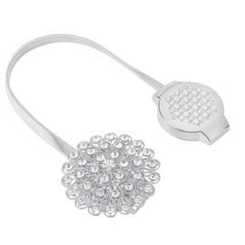 Crystal Flower Curtain Tiebacks, Decorative Curtain Holdback Buckle Clips with Stretchable String Rope for Bedroom, Living Room, Office (Silver)
