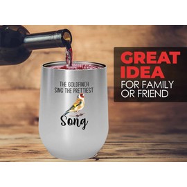 Flairy Land Bird Lover Silver Edition Wine Tumbler 12oz - Prettiest song - Hummingbird Nest Cage Parrot Dad Gardening Outdoor Birdwatcher Feeder