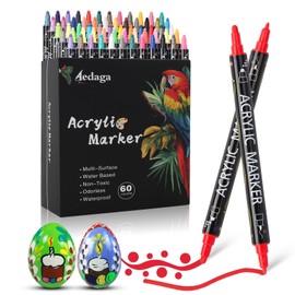 AEDAGA 60 Colors Acrylic Paint Pens,Dot Makers for Kids Adults,Acrylic Paint Markers Dual Tip with Fine Tip and Dot Tip for Glass, Stone, Wood, Canvas, Paper, Pottery