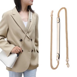 jiesinlov Purse Leather and Chain Bag Shoulder Strap Replacement Crossbody for Handbags,43 Inches in Length(Gold-off white)