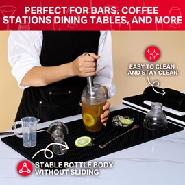 4 Pack Bar Mat, 18" X 12" Black Non Slip Rubber Mat, Thick Durable and Stylish Bar Service Mat, Spill Mat for Countertop for Coffee, Bars, Restaurants Counter Top with 2 Pack Cleaning Brush