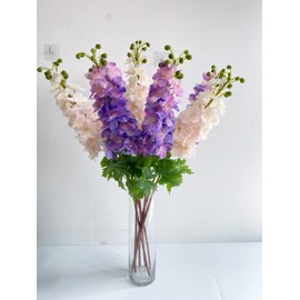 YalzoneMet 3pcs Purple Delphinium Artificial Flower 31.5'' Long Stem Fake Larkspur Lifelike Real Touch Delphinium Latex Flower for Tall Vase Home Table Decor Wedding Flower Arrangement Decoration