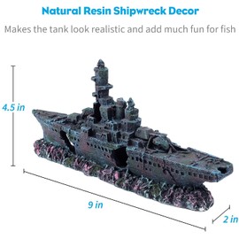 Uniclife Aquarium Shipwreck Decoration Resin Sunken Ship Decor Ornament for Small Betta Fish Tank