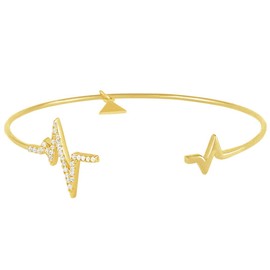 LAJOIA Jewelry Women's Heartbeat Bangle with Cubic Zirconia Stones Heart Beat Sterling Silver 925 Filigree Bracelet Silver Ring Gold