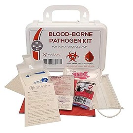 Bloodborne Pathogen/Body Fluids Cleanup Kit w/Fluid Solidifier, Biohazard Bag & Personal Protection Clothing - OSHA Requirement