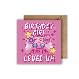 WBdesignz Birthday Card with Envelope - Gamer Girl Birthday Card Level Up Birthday Card for Birthday (125 x 125 mm)