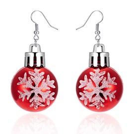 Christmas Red Green Bulb Ornament Drop Dangle Earrings Acrylic Snowflake Flower Lucky Star Round Ball Huggie Hook Hoops Earring Fashion Xmas Festive Jewelry Gifts for Women Daughter (Red,Snowflake)