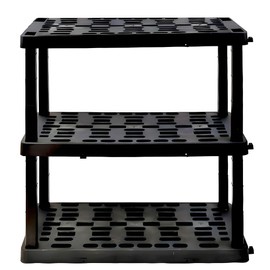 Oskar Heavy Duty Plastic Storage Shelves- for Garage, Kitchen, Bathroom Basement Kids Room, Stackable 3-Tier Black Organizer Rack for Books Shoes, Toys, Pantry, Cleaning and Closet Organization