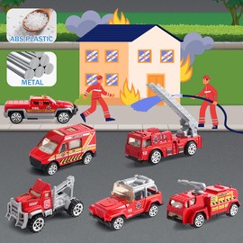 victob 6 Pack Diecast Fire Truck Vehicle Toy - Mini Car Metal Model Toy Set - Kids Fire Engine Emergency Vehicles Set for Boys Girls - Gifts for 3 4 5 6 7 Year Olds