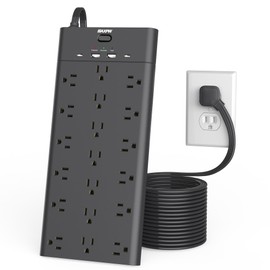 Maxpw Power Strip Surge Protector Outlet Extender with 19 Outlets and 4 USB Ports (2 USB C), 15 Ft Extension Cord & Flat Plug, 2100 Joules, Wall Mount for Home, Office, Dorm, Black