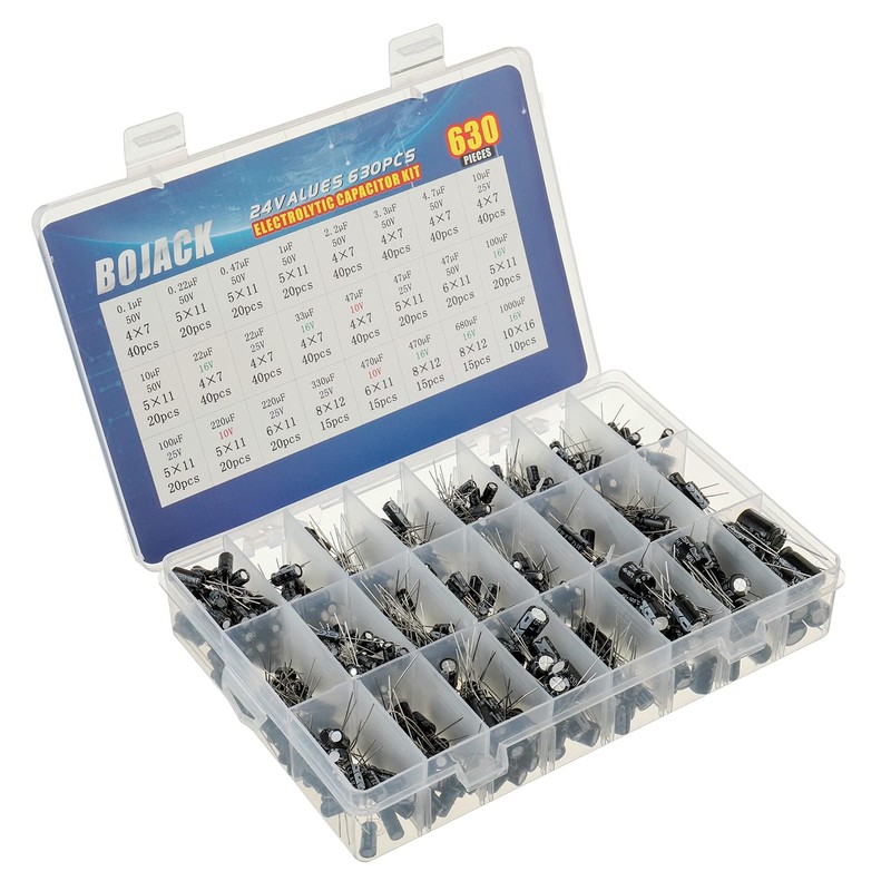 BOJACK 24Value 630pcs Aluminum Electrolytic Capacitor Assortment Box Kit Range