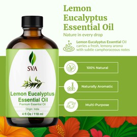 SVA Lemon Eucalyptus Essential Oil – 4 Fl Oz – 100% Natural Citriodora Oil - for Diffuser, Hair Care, Face, Skin Care, Aromatherapy, Scalp and Body Massage, Soap and Candle Making – with Dropper