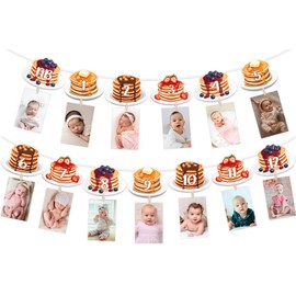 Wonmelody Pancakes First Birthday Decorations Pancakes 1st Birthday Photo Banner From Newborn to 12 Months NB to 12 Month Photo Banner Brunch Breakfast Stack Party Supplies for 1st Boy Girl