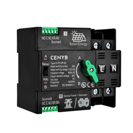 CENYB PV - Dedicated Automatic/Manual Transfer Switch Mini ATS Solar Auto Dual Power Switch 2P 63A AC110V Uninterrupted Power Supply DIN Rail Mount Toggle Changeover Module