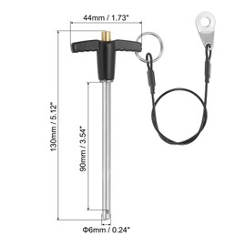 PATIKIL T Handle Lock Pins 1/4 x 3.54" (6 x 90mm), Quick Release Pin 304 Stainless Steel Safety Locating Pins with Push Button 25 cm Lanyard Cable