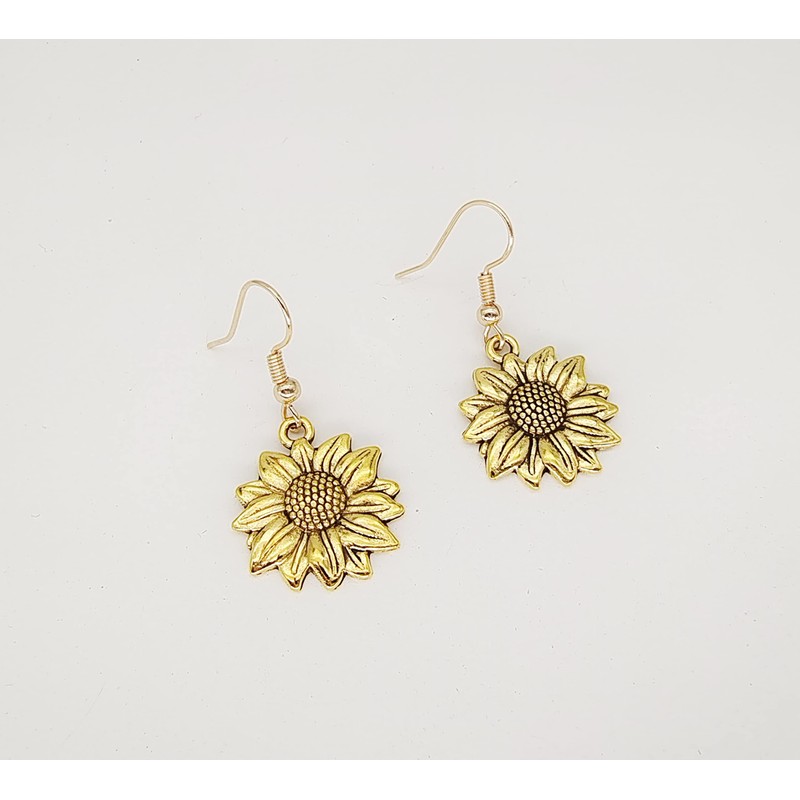 Picano Antique Gold Silver Sunflower Dangle Earrings for Women (Antique