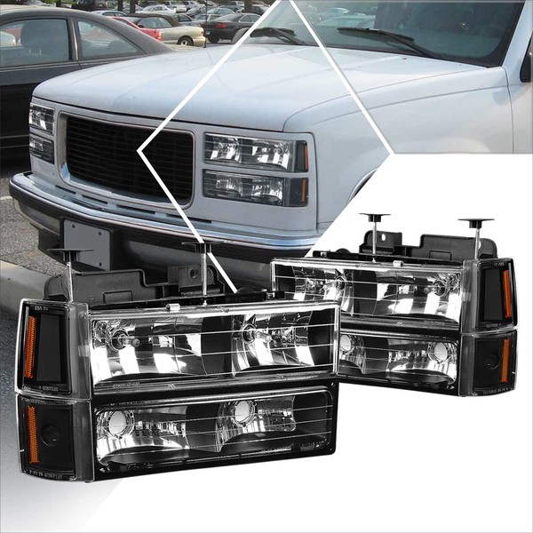 PM PERFORMOTOR [8Pcs] Headlights Assembly+Corner Lamps+Bumper Lamps Compatible with 94-00