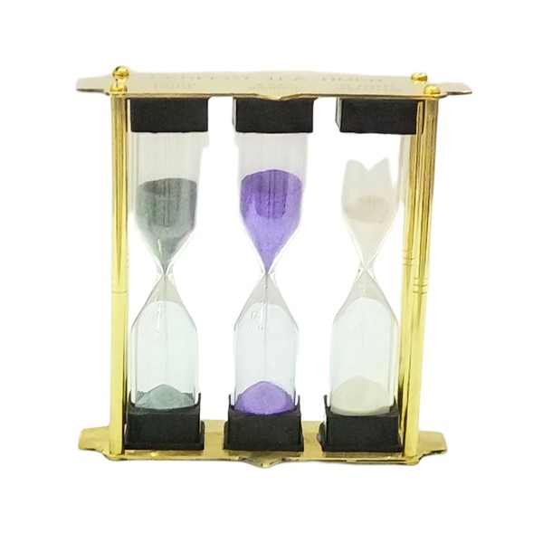 Tea Timer 3-4-5 Minute Sand, Brass Frame Hourglass Timer, Small