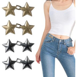 4 Pairs Star Waist Tightener Clips - No Sewing Needed Waist Cincher Clip - Adjustable Waistband Tightener for Jeans, Loose Pants, Skirts, and Sleeves (Gold, Silver)