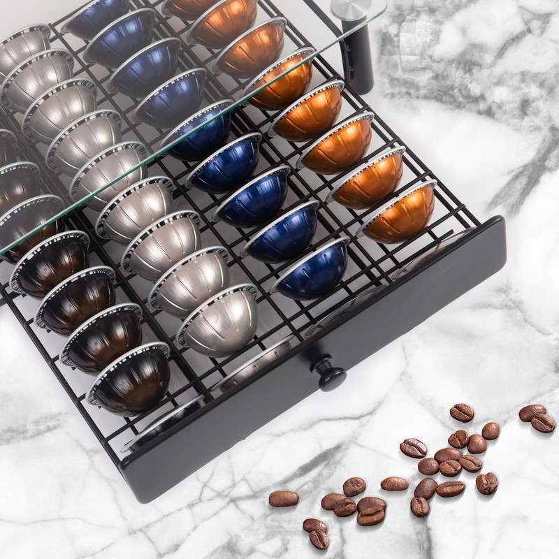Tempered Glass Coffee Pod Drawer,Nespresso Vertuo Pod Holder Drawer for