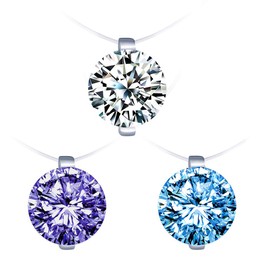 Yumilok Fashion Women's Necklace Transparent Fishing Line Necklace Zircon Clavicle Chain Crystal White Blue Purple with Pendant Mermaid Tears Jewellery Set for Women Girls, Sterling Silver, Cubic