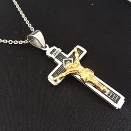 Meiso Cross Necklace for Men Stainless Steel Jesus Christ on INRI Cross Crucifix Pendant Necklace 22" Chain, Stainless Steel