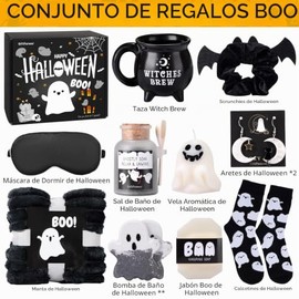 GiftPioneer Cesta de Halloween para Mujer, 11 Piezas con Tazas de Pociones de Bruja Y Manta de Halloween, Set de Regalo Relajante Tipo Spa, Regalo Úni