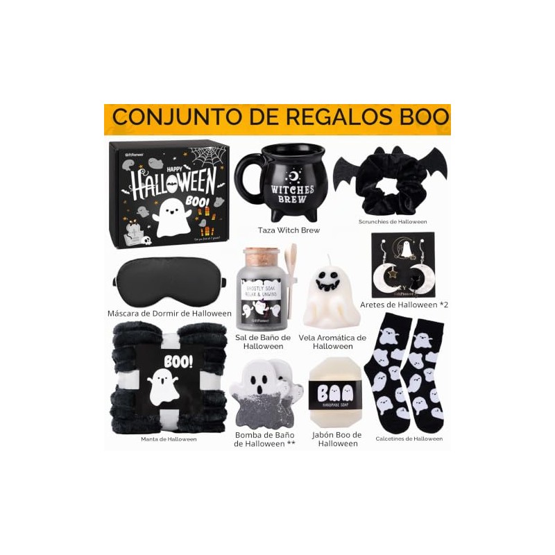 GiftPioneer Cesta de Halloween para Mujer, 11 Piezas con Tazas