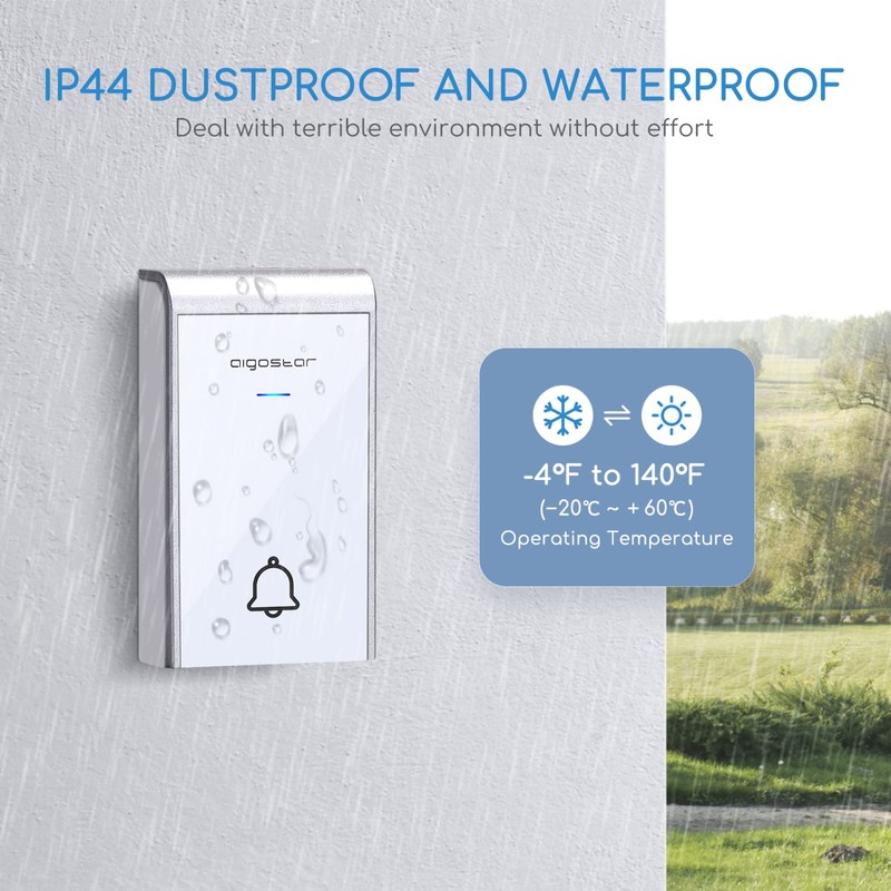 Aigostar doorbell, waterproof portable wireless bell set, doorbell kit, wireless
