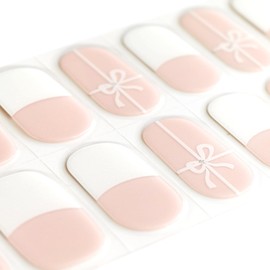 Semi Cured Gel Nail Strips Fench Nail Tips UV Nails Gel Nail Stickers 20 Pieces Pink French Nail Polish Strips Works with UV Nail Lamp Easy Application & Removal