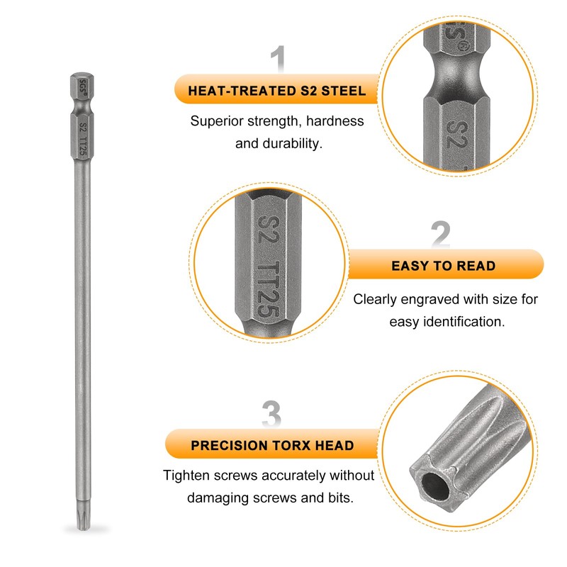 sourcing map 3pcs TT25 Security Torx Head Screwdriver Bit 6"