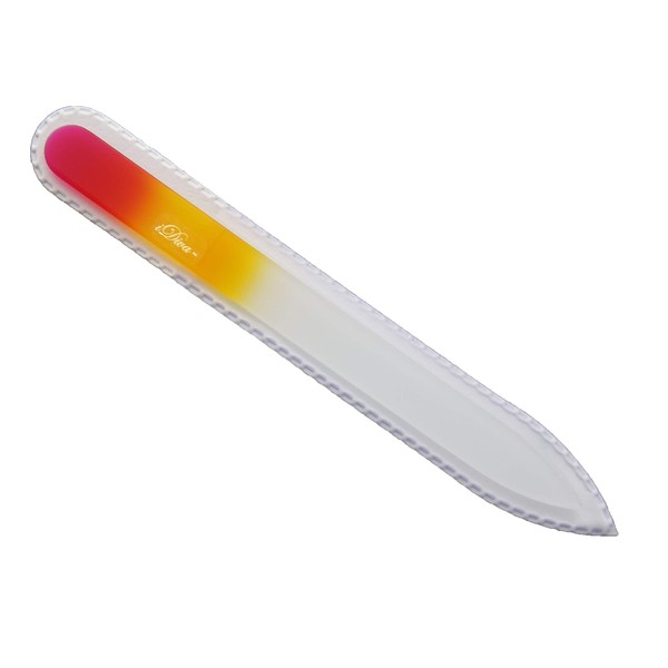 iDiva Genuine Czech, Etched, Crystal Glass, Medium (5.5") Manicure Nail File-Perfect fot Purse or Travel (Pink/Yellow)