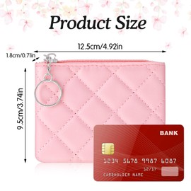 Ymapinc Small Coin Purse for Women Pink Zipper Coin Purse Rhombus PU Leather Coin Pouch Zippered Mini Coin Bag with Keyring for Women Girls Cute Change Purse