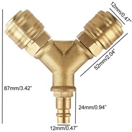 ELUBLU Compressed Air Distributor Compressed Air Switch Double with 2 Couplings, Compressed Air Coupling, Compressed Air Accessories, NW 7.2 1/4 AG Air Hose Quick Coupler Distributor, Brass Compressed