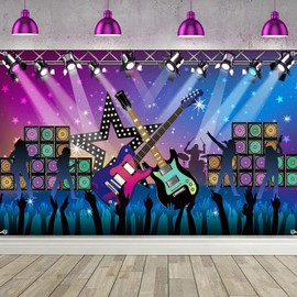 Karaoke Party Decorations Supplies, Large Fabric Rock Star Vacation Party Backdrop Banner for Rock N Roll Party Decorations, Rock Star Photo Background, 72.8 x 43.3 Inch